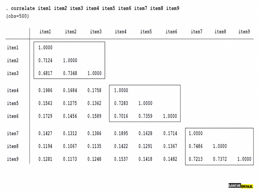 sample of correlation matrix for EFA